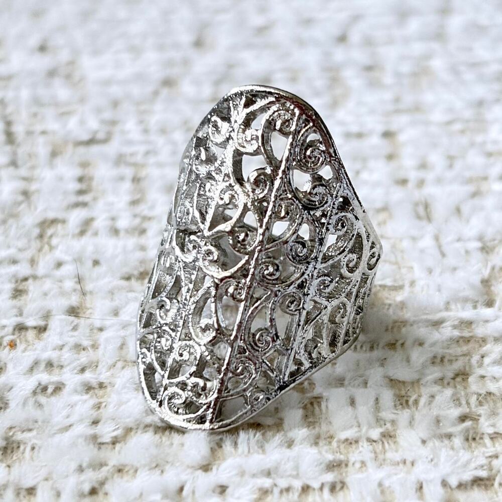 Silver Filigree Ring Size 9 New
